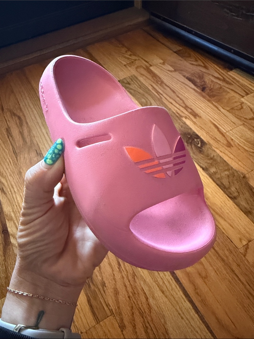adidas Originals Kids Pink Slide Sandals with Multicolor Trefoil